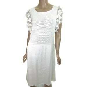 M Patmos White Cora Crochet Knit Dress Size L Short Sleeve Cotton MSRP $525